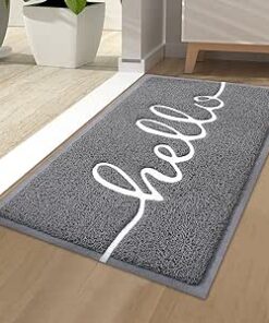 Homaxy Hello Door Mat, Dirt Trapper Doormats Non-Slip Low Profile Durable Door Mat for Outdoor, Indoor, Entrance, Patio, Front Back Door — (40 x 60cm, Grey)